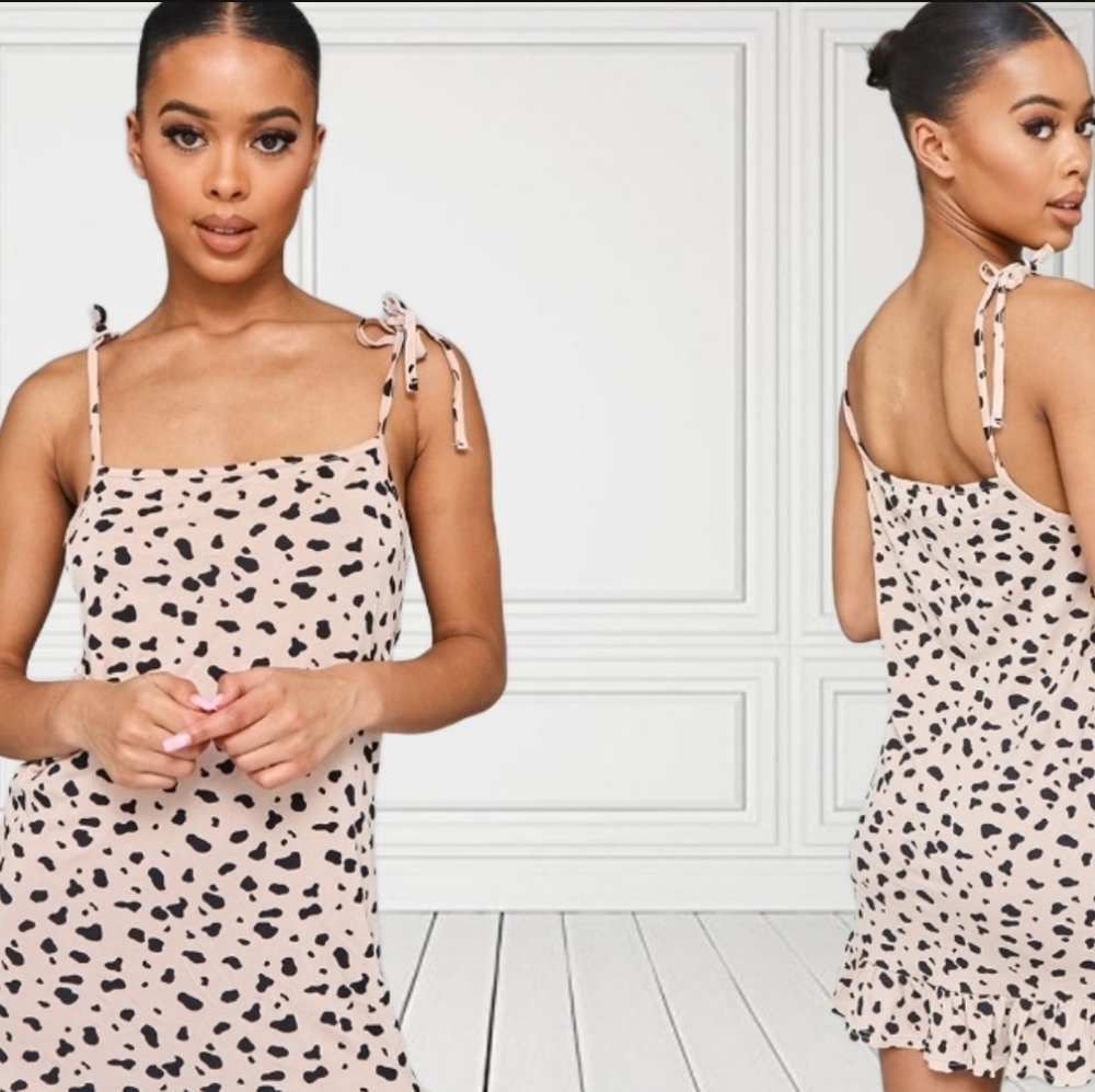 Dalmatian Print Tie Strap Mini Shift Dress